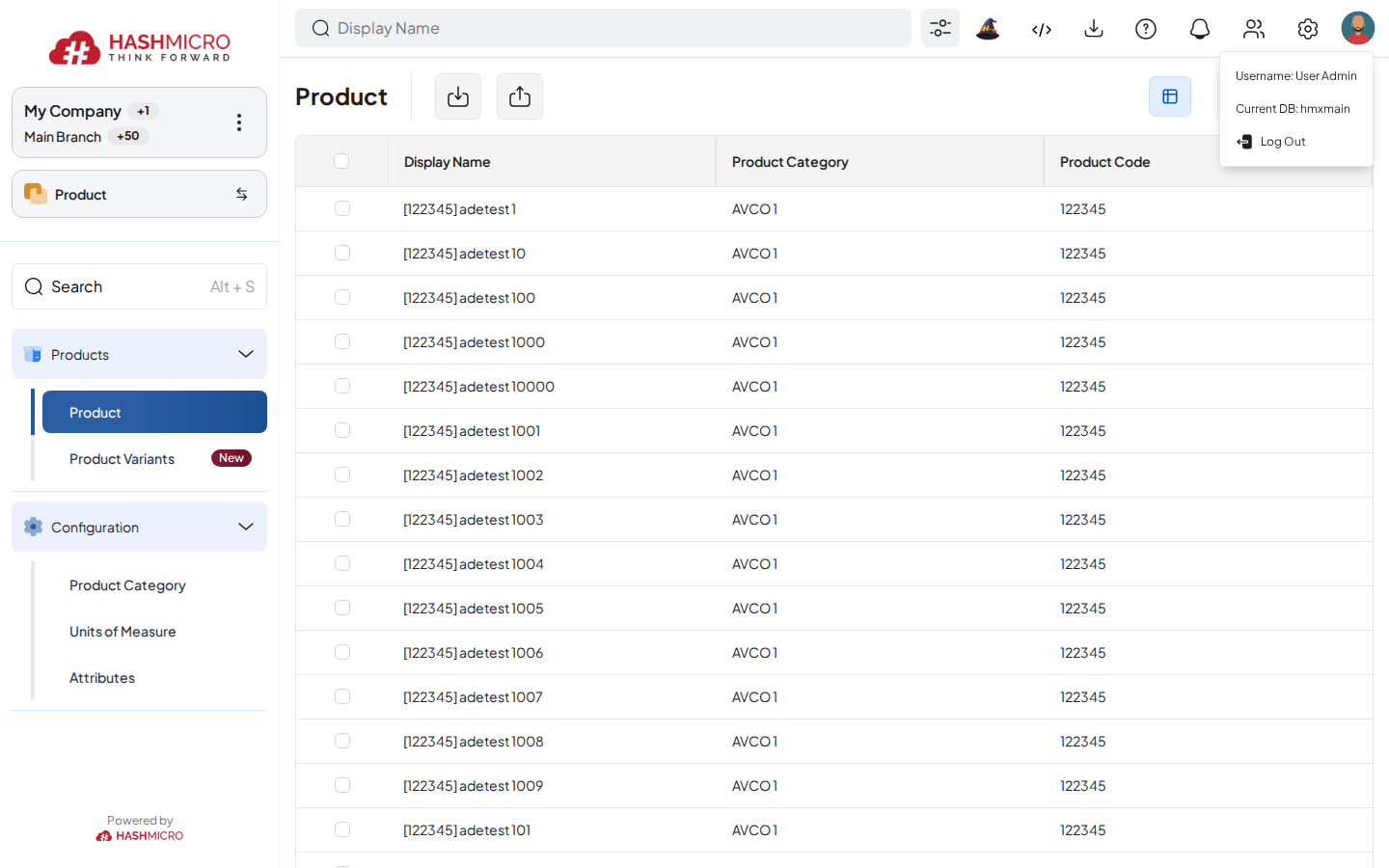 HMX user profile menu with Log Out action