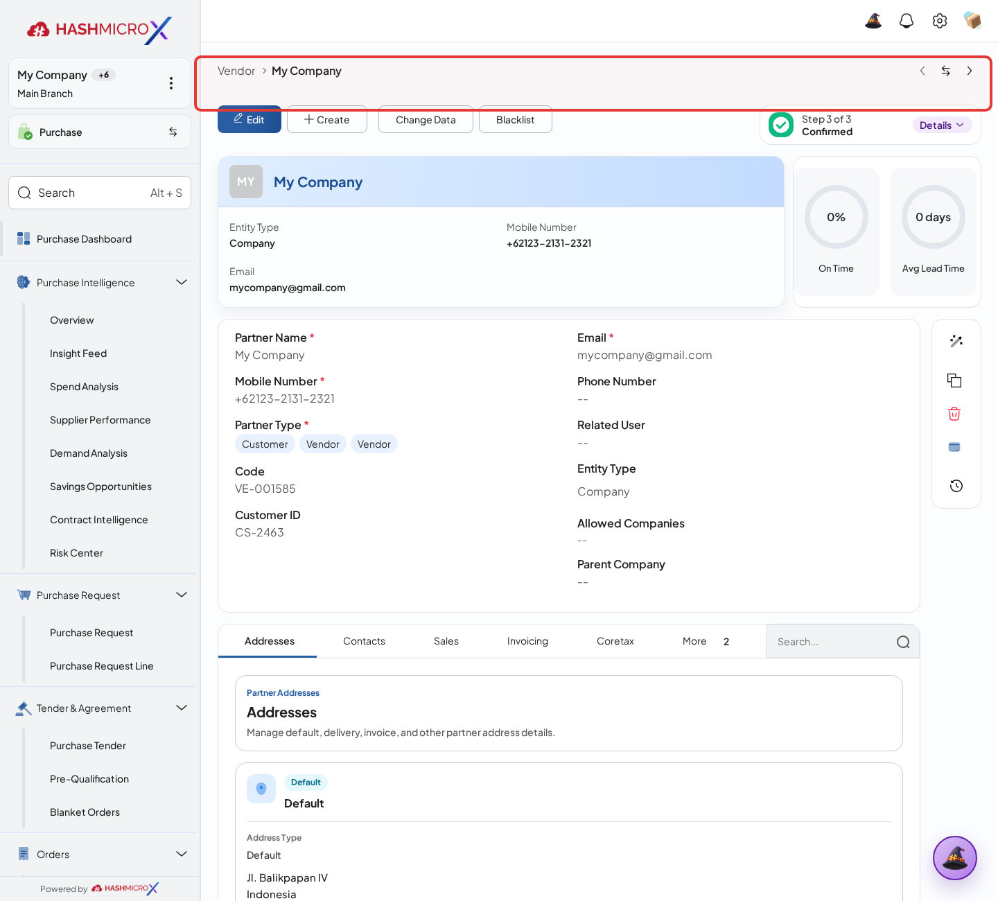 Figure 2.1.4 — HMX Main: Vendor statusbar indicating submitted and approval state framed in red