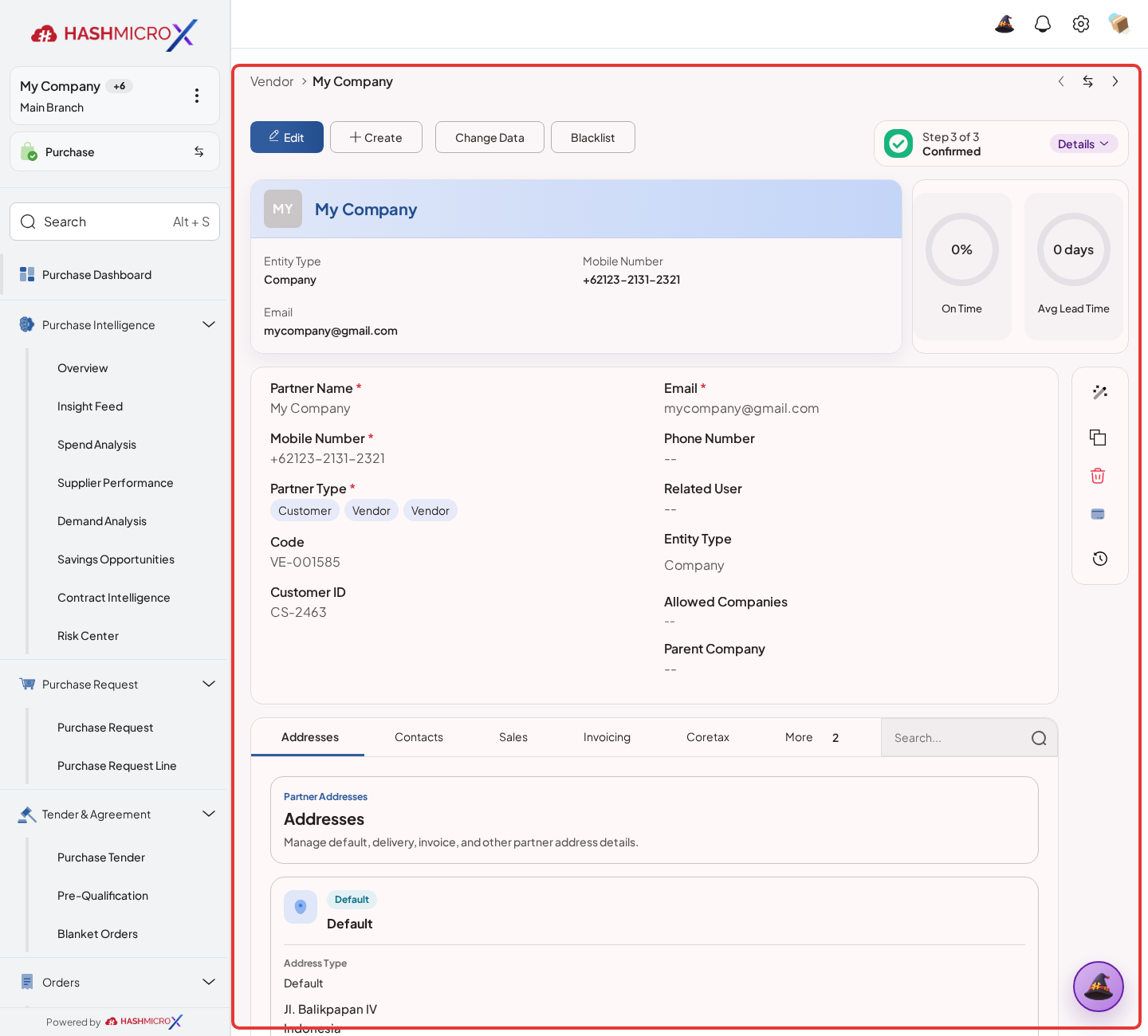 Figure 2.1.5 — HMX Main: Vendor action toolbar for data change and blacklist controls framed in red