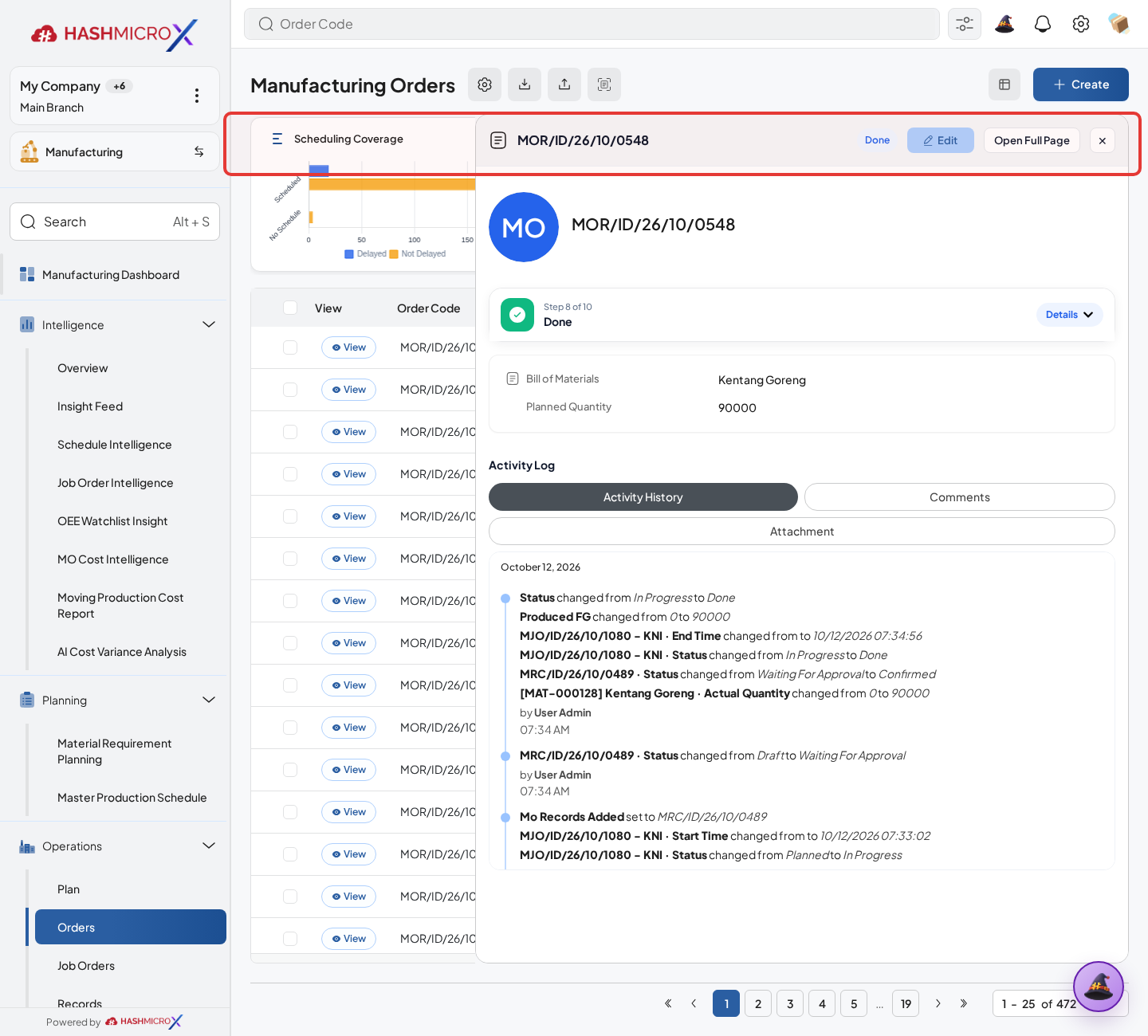 Figure 3.11.1.4 — HMX Main: Subcontracting smart buttons (RFQ, Delivery Order, Receiving Note) on MO framed in red