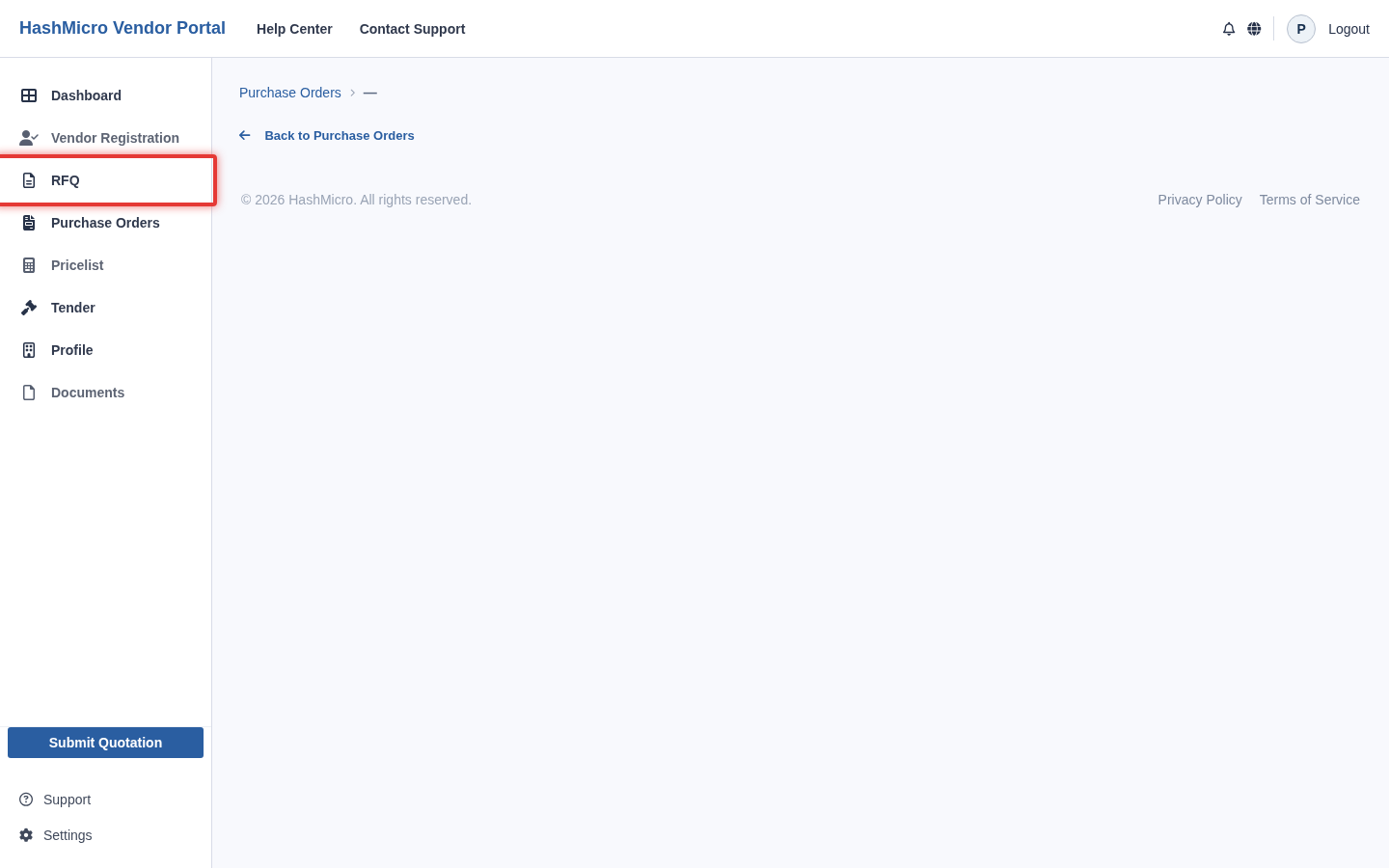 Figure 6.1 — HMX Vendor Portal: Daftar permintaan penawaran harga langsung (RFQ) ber-border merah